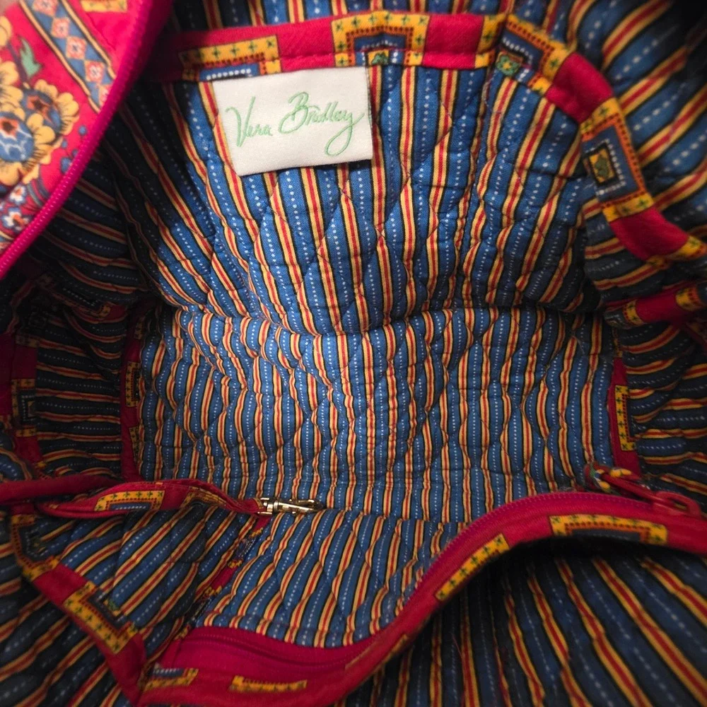 Vera Bradley Vintage Retired Red Floral Geometric Quilted Cotton Barrel Handbag